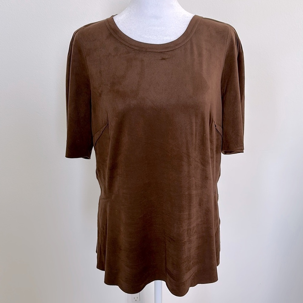 Byron Lars beauty mark Short Sleeve Top, Feels  Like Suede,Very Light, Size 8